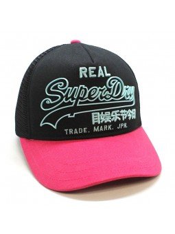 Gorra de rejilla SUPERDRY Premium Goods Outline negro/rosa