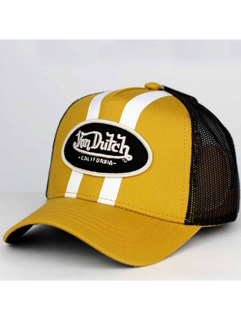 Von Dutch Patch Yellow Leather Black Trucker Hat New Free Shipping Authentic 